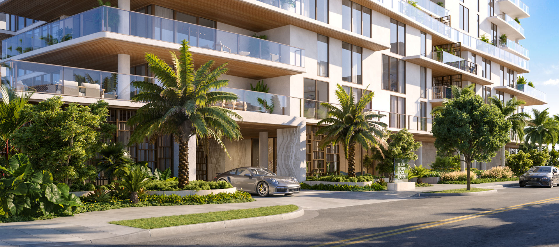 Luxury kitchen interior at Glass House Boca Raton featuring stone countertops and European cabinetry