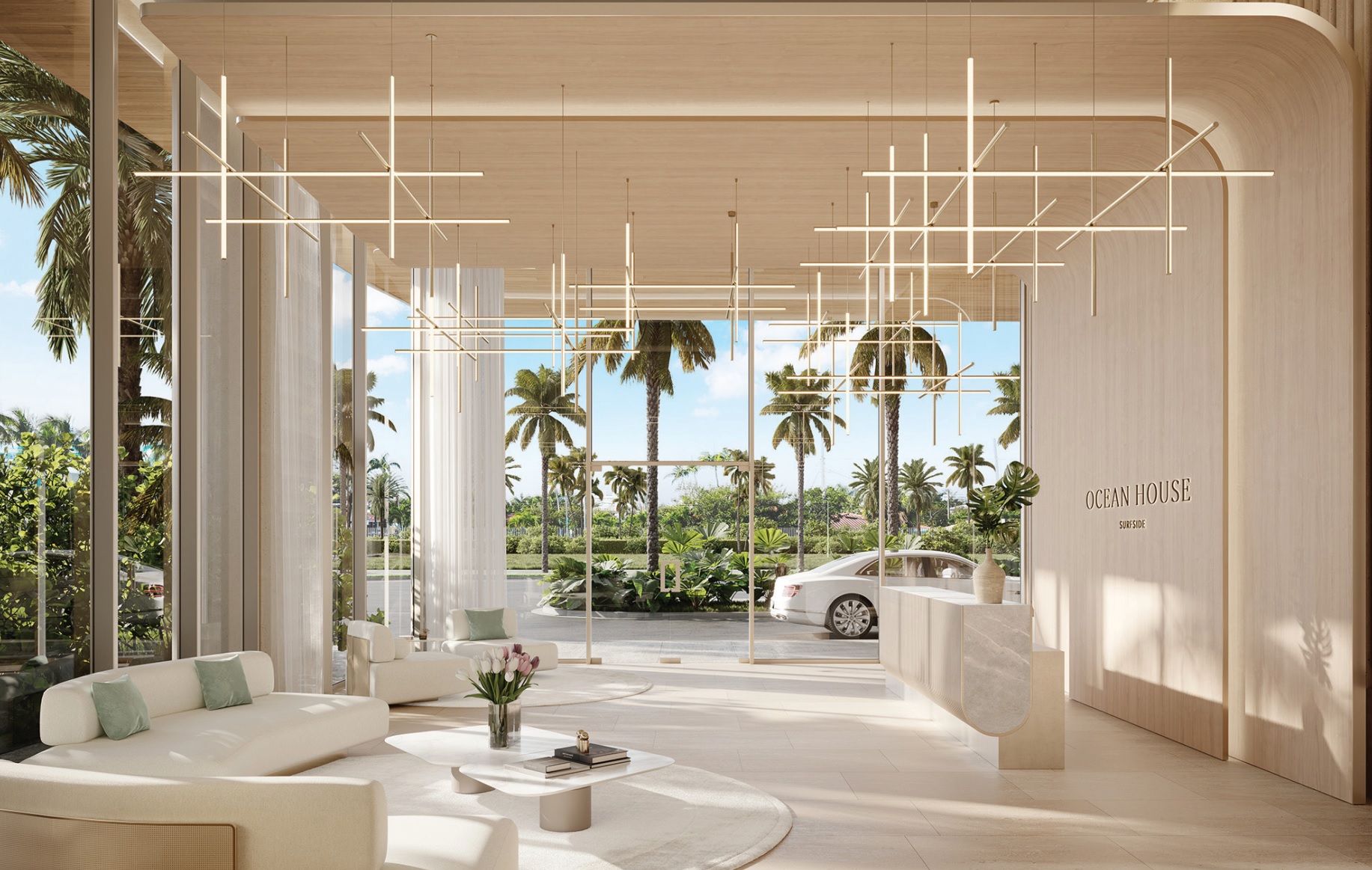 Architectural rendering of the Ocean House Surfside exterior featuring deep balconies and ocean views