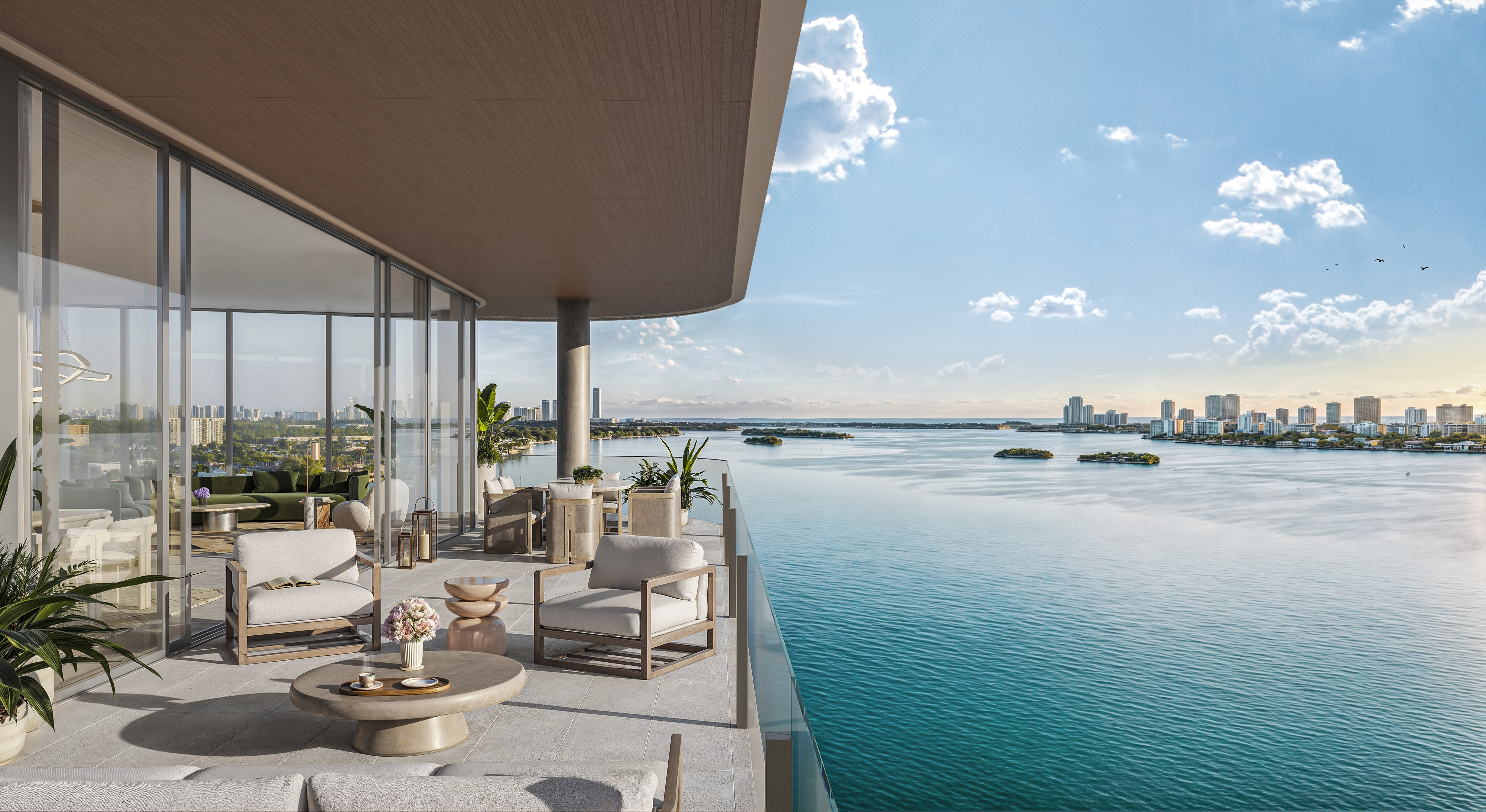 Rooftop zero-edge pool and sun deck at Solana Bay Miami overlooking Biscayne Bay