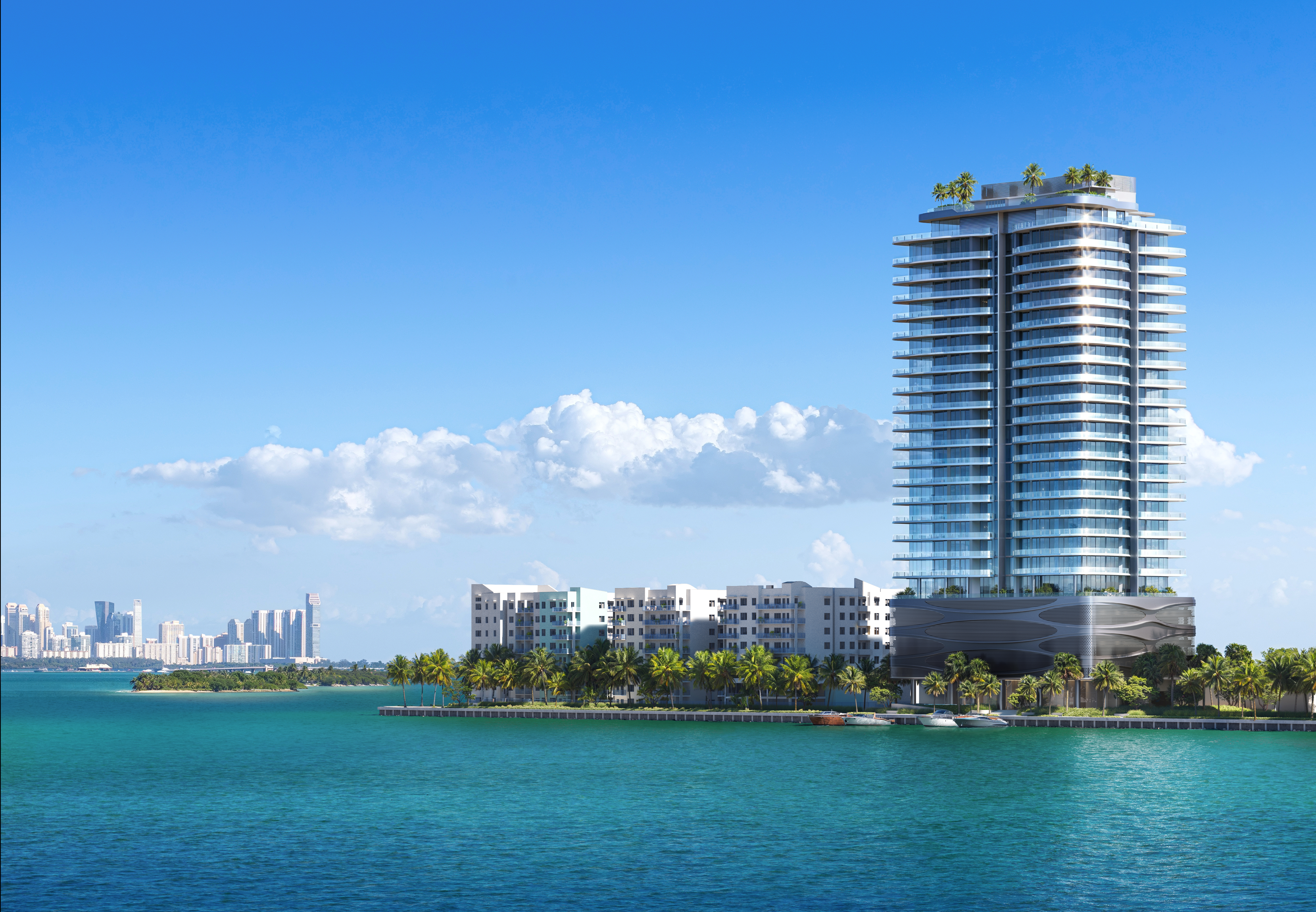 The rooftop pool and sky lounge at Pagani Residences Miami with panoramic bay views.