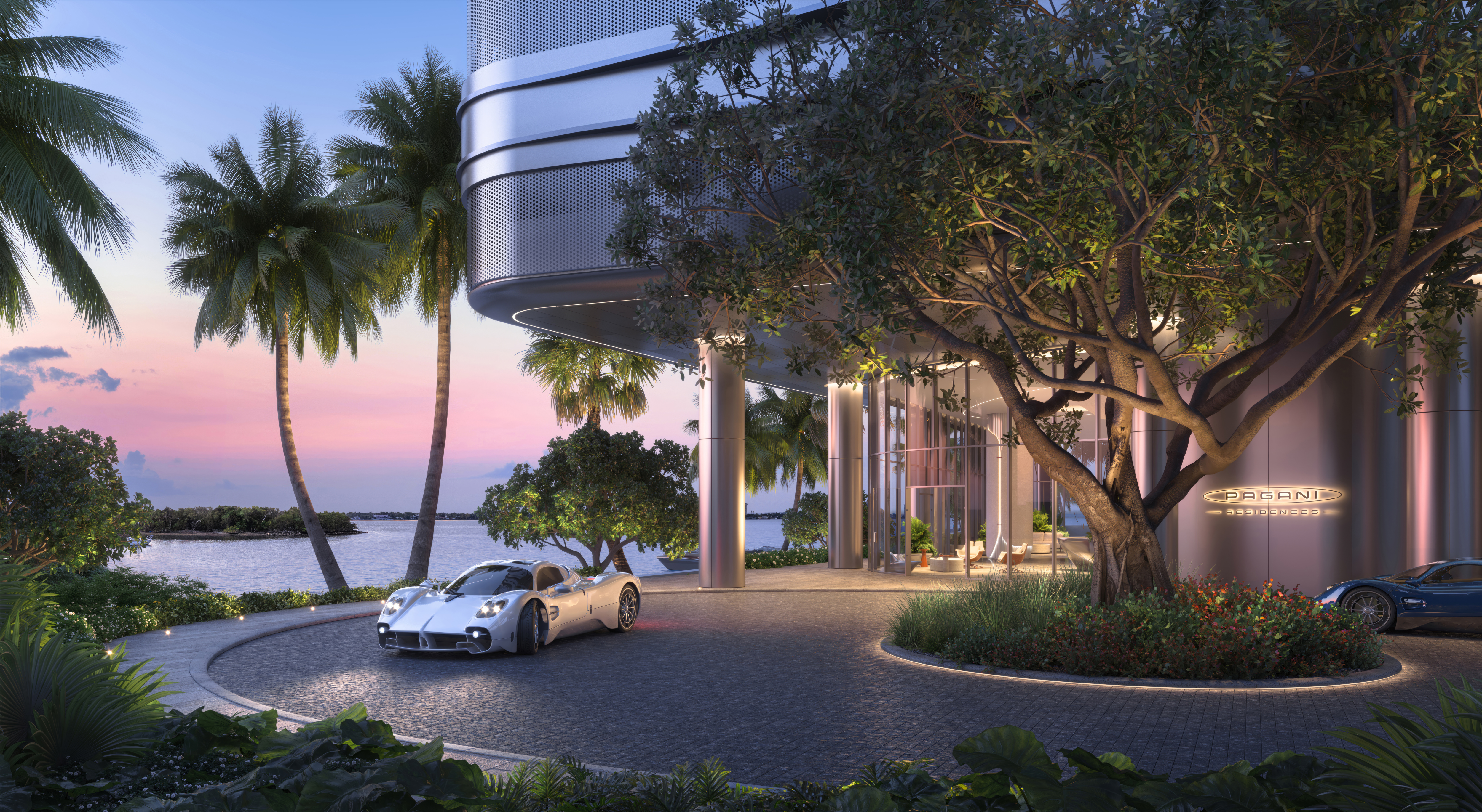 The 28-story architectural silhouette of Pagani Residences Miami rising over North Bay Village